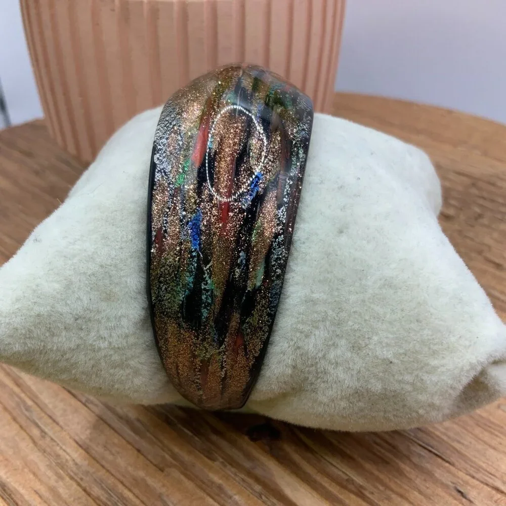 Pier 1 Art Glass Multi Colored Vintage Glass Cuff Style Bracelet